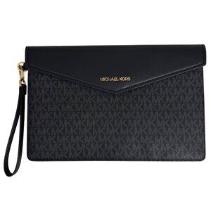 MICHAEL KORS Signature Maisie Large Clutch Leather Envelope Flap Black Wristlet